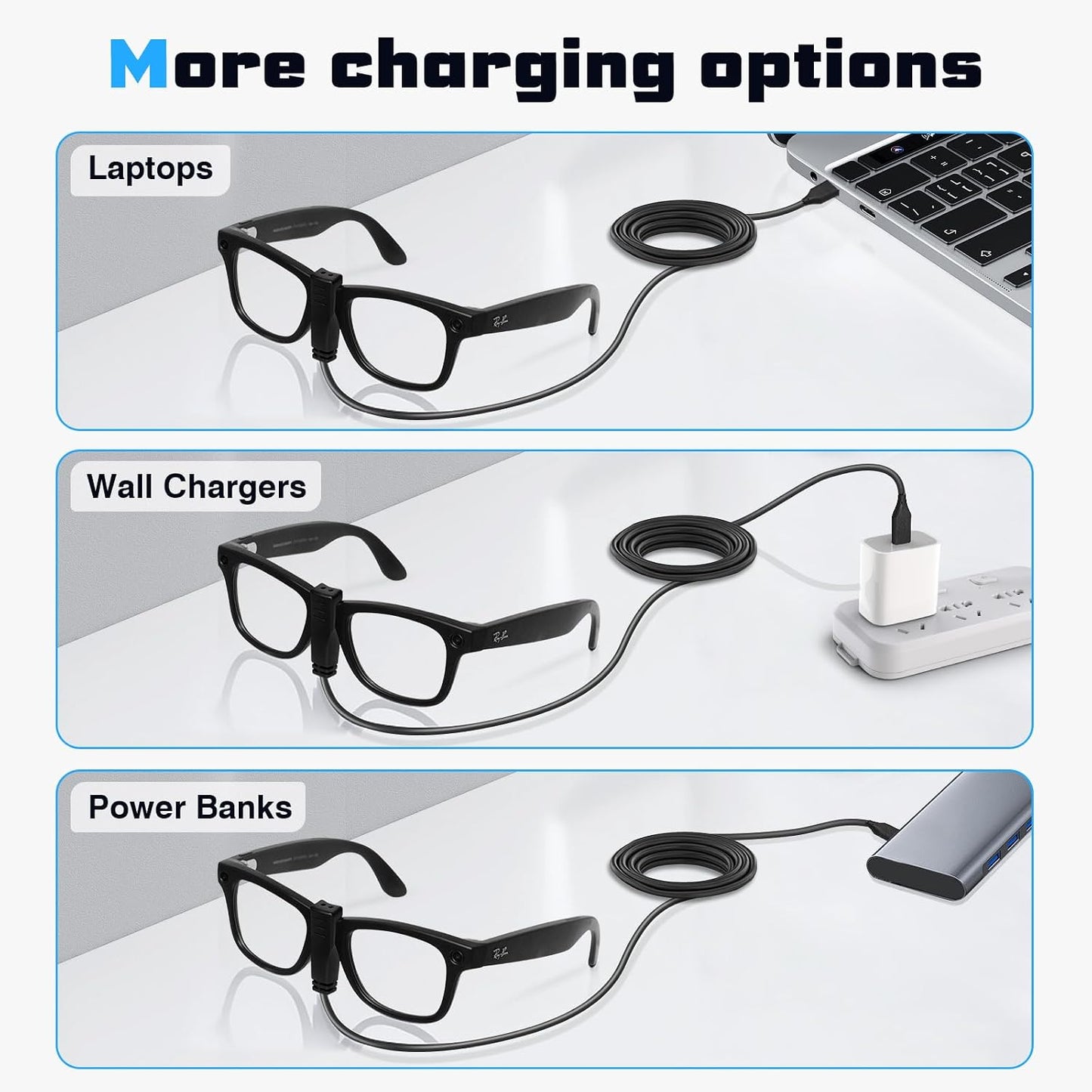 USB Charging Cable for Rayban Meta Wayfarer Smart Glasses, Portable Charger Cable Compatible with Meta Glasses Rayban, for Rayban Meta Accessories, 3.28Ft