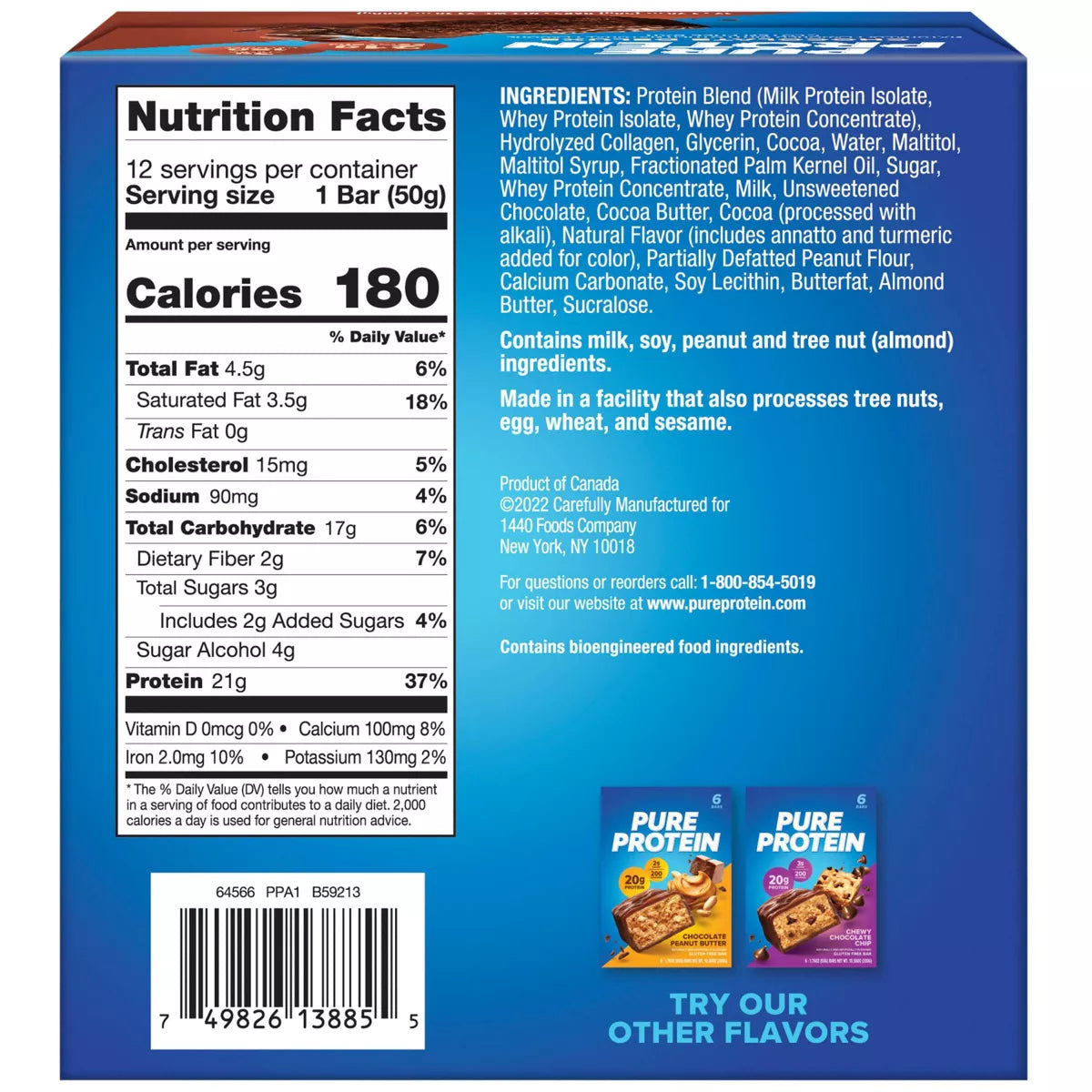 Pure Protein Chocolate Deluxe Whey Protein Isolate Bar - 21G Protein - 12Ct