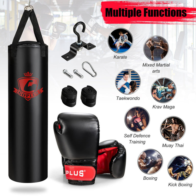 56/63Lbs Filled Punching Bag Set with Boxing Gloves