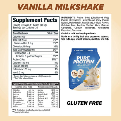 100% Whey Protein Powder, Vanilla Cream, 25G Protein, 1.75 Lbs