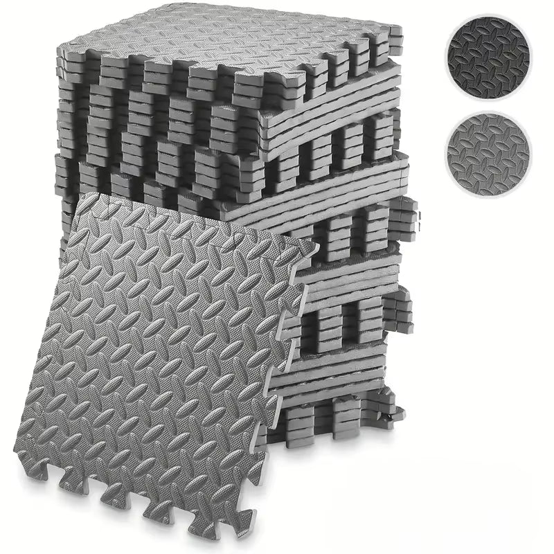EVA Foam Interlocking Exercise Mat Tiles Extra Thick PVC Gym Flooring for Fitness Yoga Aerobics Non-Slip Black Mat 16Pcs